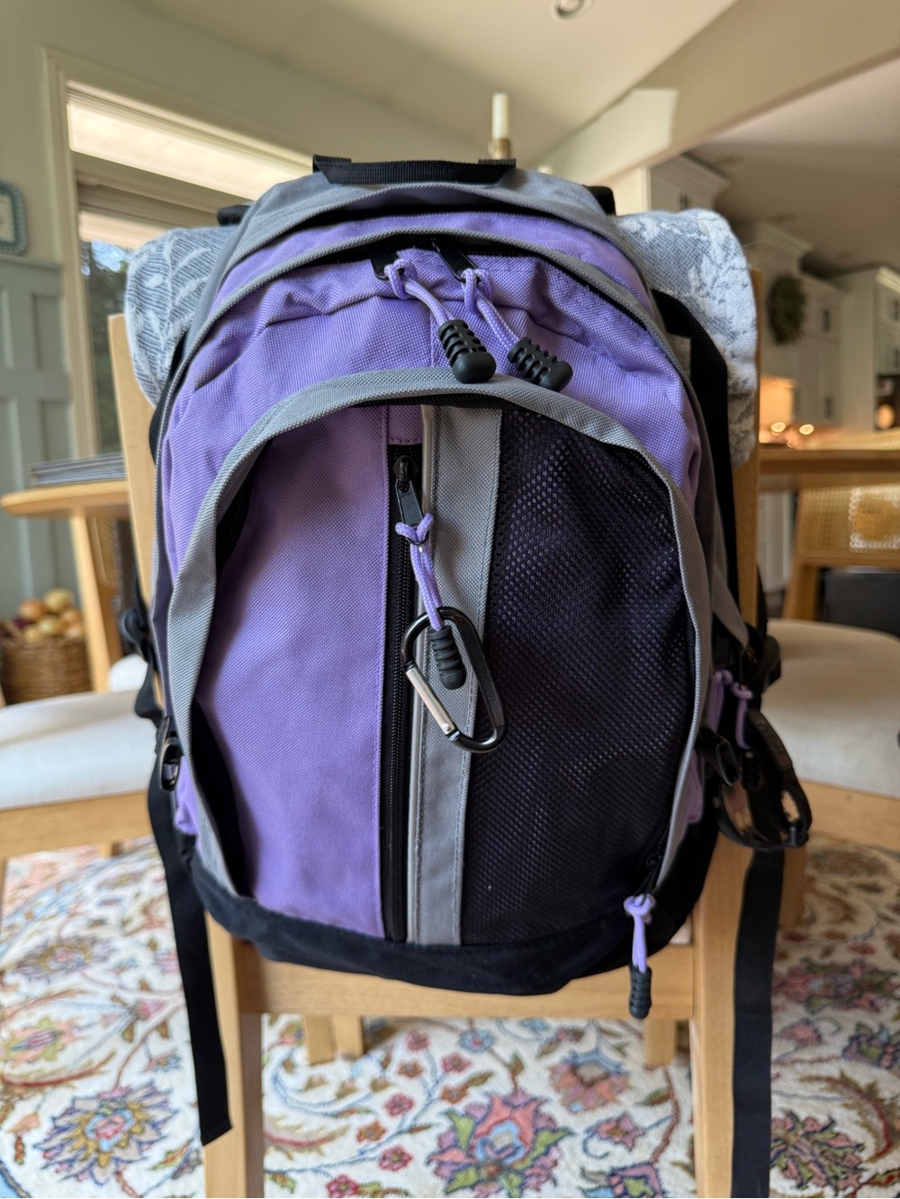 Greatland Purple & Grey Multi-Pocket Utility Backpack Daypack with Carabiner